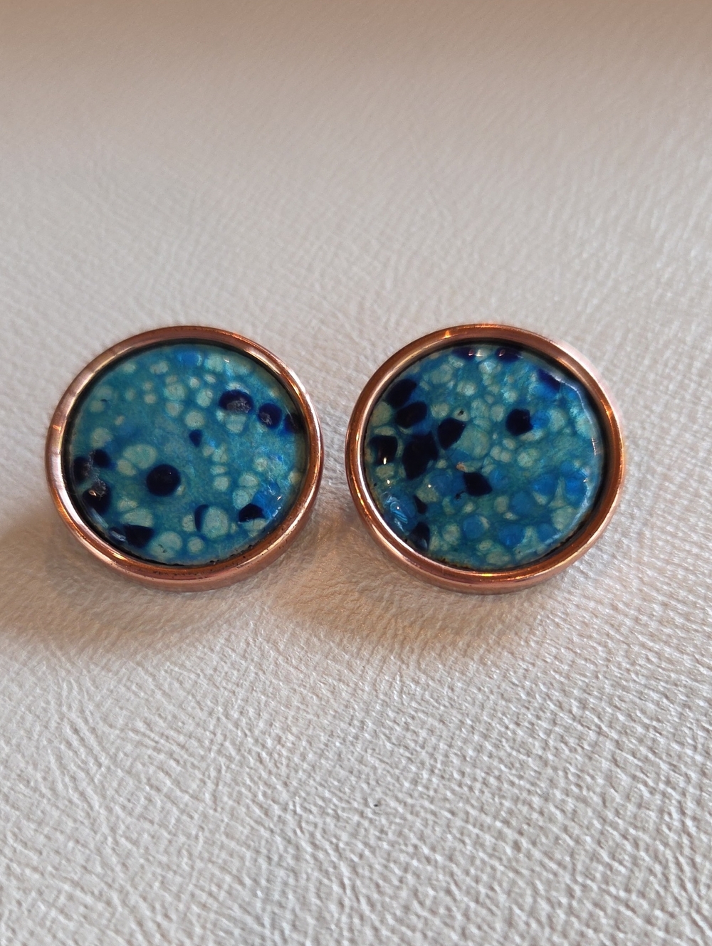 Blue Mosaic Round Clip-on Earrings